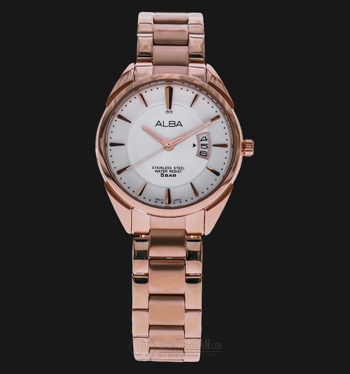 Alba AH7H56X1 White Dial Rose Gold Stainless Steel Bracelet