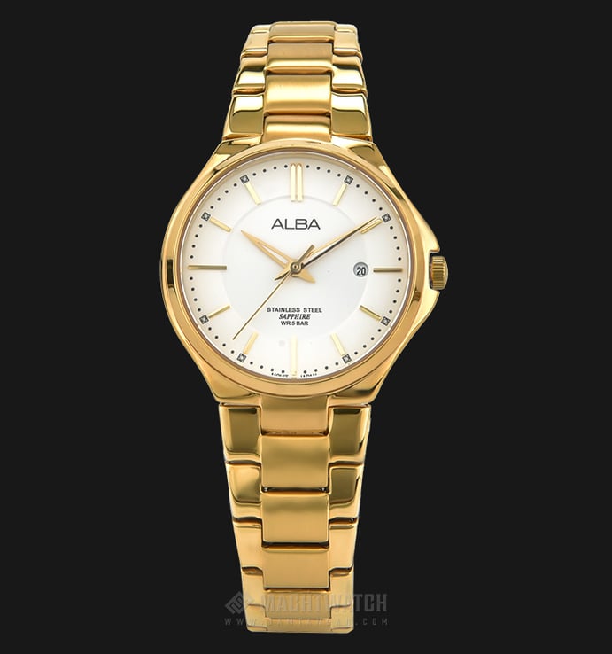 Alba AH7J56X1 Ladies White Dial Gold Stainless Steel Strap