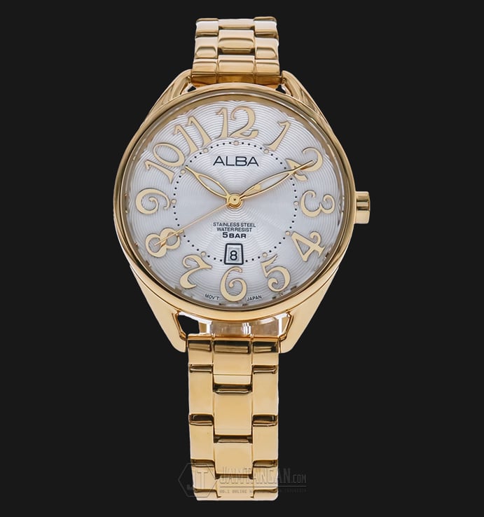 Alba AH7J86X1 White Patterned Dial Gold Stainless Steel Bracelet