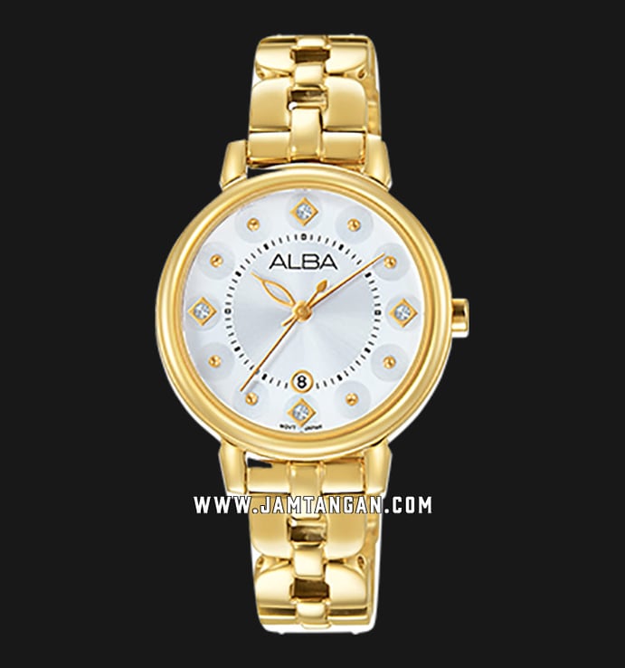 Alba AH7L54X1 Ladies Silver Dial Gold Stainless Steel Strap