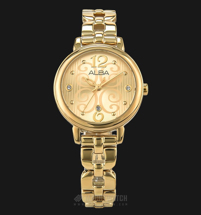 Alba AH7L56X1 Ladies Gold Motive Dial Gold Stainless Steel Strap