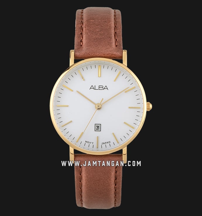 Alba AH7M36X1 White Dial Brown Leather Strap