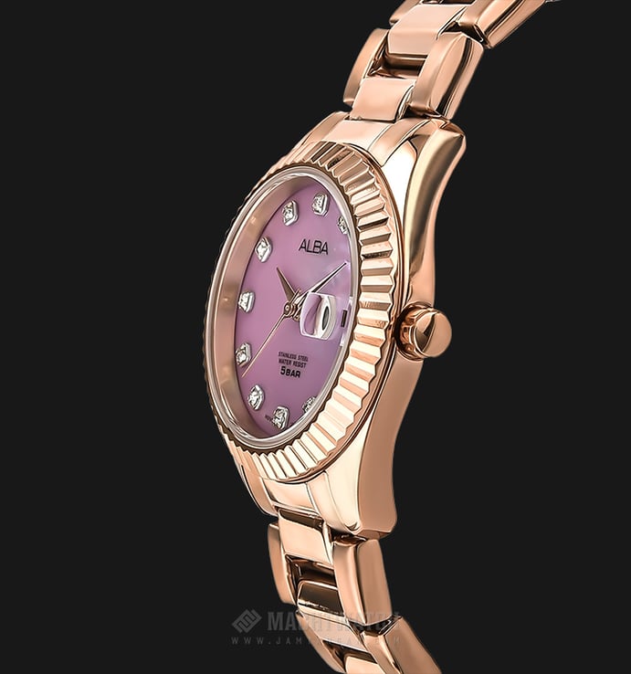 Alba AH7M52X1 Ladies Purple Mother of Pearl Dial Rose Gold Stainless Steel Strap