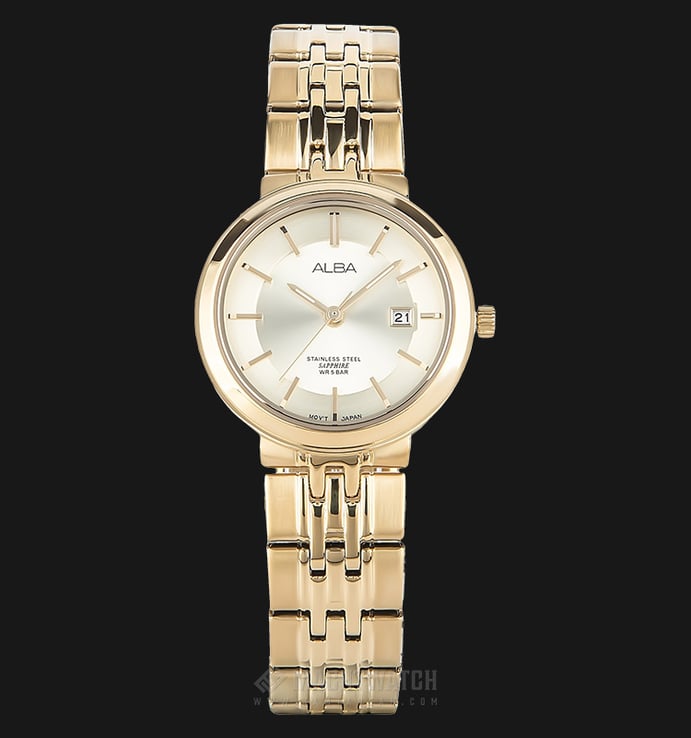 Alba AH7N44X1 Ladies Champagne Dial Sapphire Crystal Gold Stainless Steel Watch