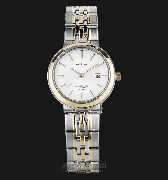 Alba AH7N46X1 Ladies White Dial Sapphire Crystal Dual-tone Stainless Steel Watch