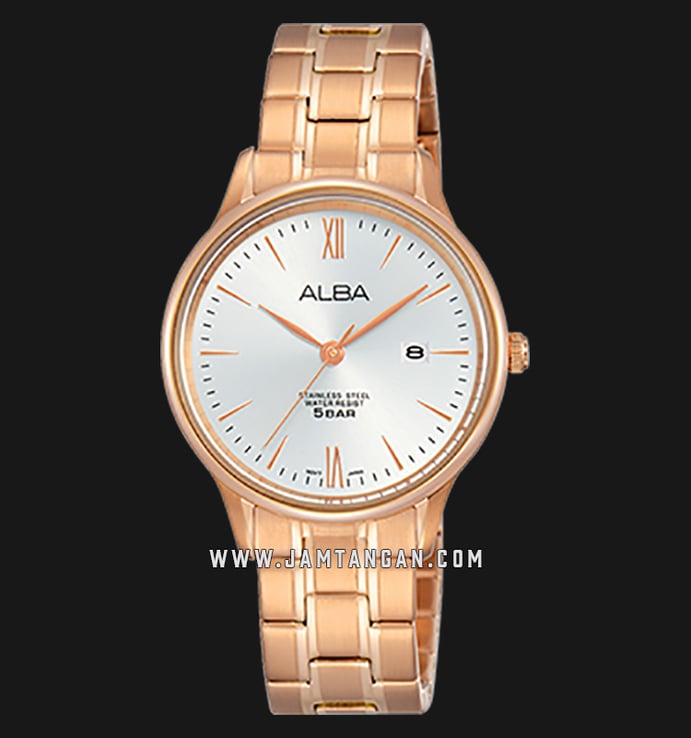 Alba AH7N80X1 Ladies White Dial Rose Gold Stainless Steel