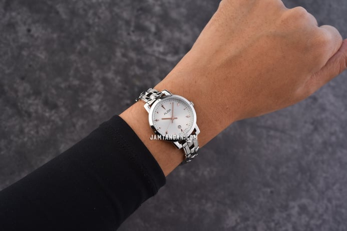 Alba Fashion AH7P55X1 Ladies Silver White Patterned Dial Stainless Steel Strap