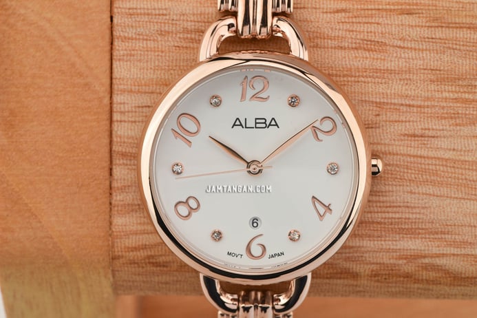 Alba Fashion AH7Q36X1 Ladies Silver White Dial Rose Gold Stainless Steel Strap