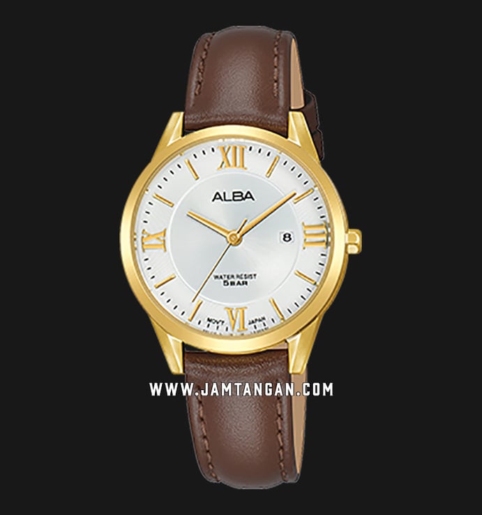 Alba AH7R40X1 Ladies Silver Dial Brown Leather Strap