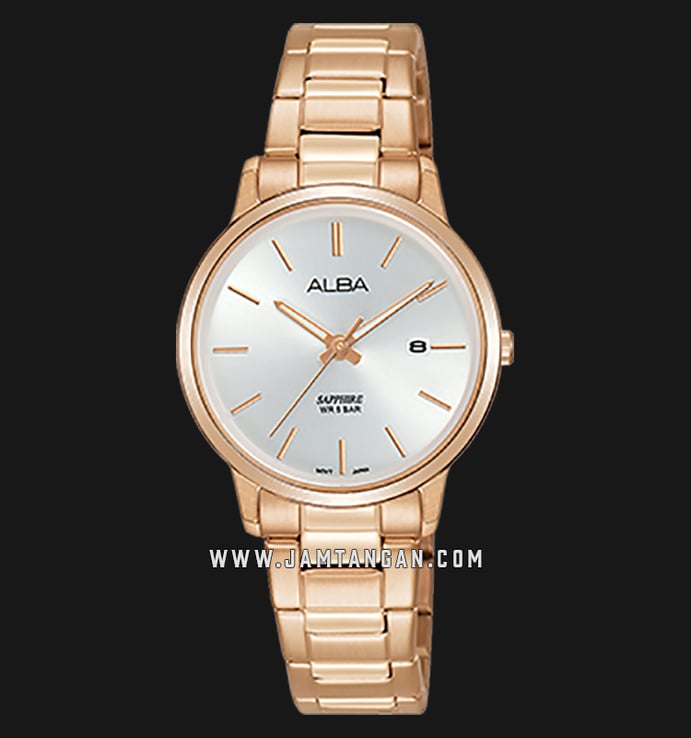 Alba AH7R46X1 Ladies White Dial Rose Gold Stainless Steel