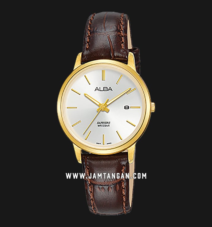 Alba AH7R58X1 Ladies Silver Dial Brown Leather Strap