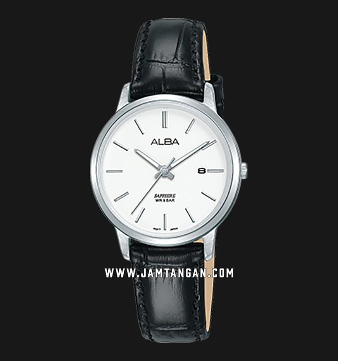 Alba AH7R61X1 Ladies Silver Dial Black Leather Strap