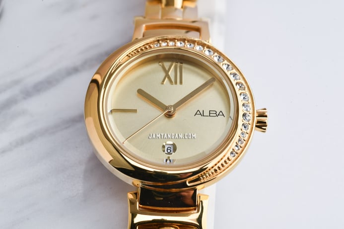Alba Fashion AH7R76X1 Ladies Light Champagne Dial Gold Stainless Steel Strap
