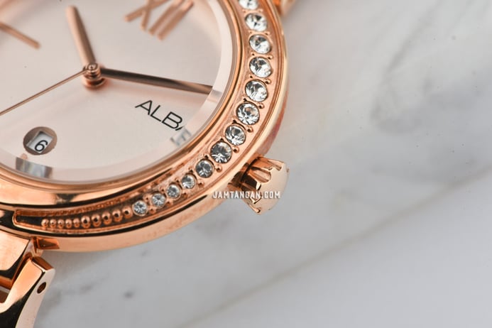 Alba Fashion AH7R84X1 Light Pink Dial White Leather Strap