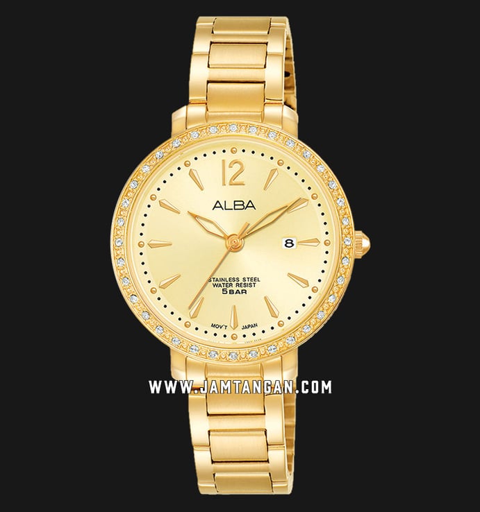 Alba Fashion AH7S04X1 Ladies Gold Dial Gold Stainless Steel Strap