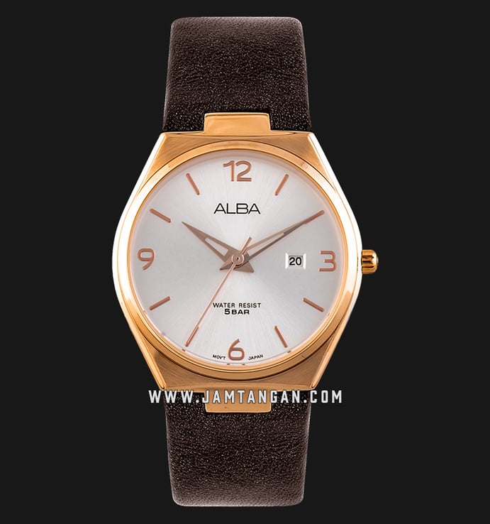 Alba AH7S28X1 Ladies Silver Dial Brown Leather Strap