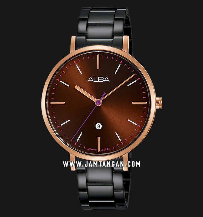 Alba Fashion AH7T20X1 Ladies Brown Dial Black Stainless Steel Strap