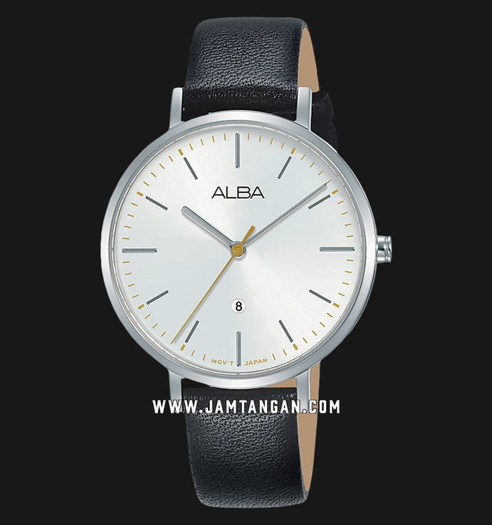 Alba Fashion AH7T25X1 Ladies Silver Dial Black Leather Strap