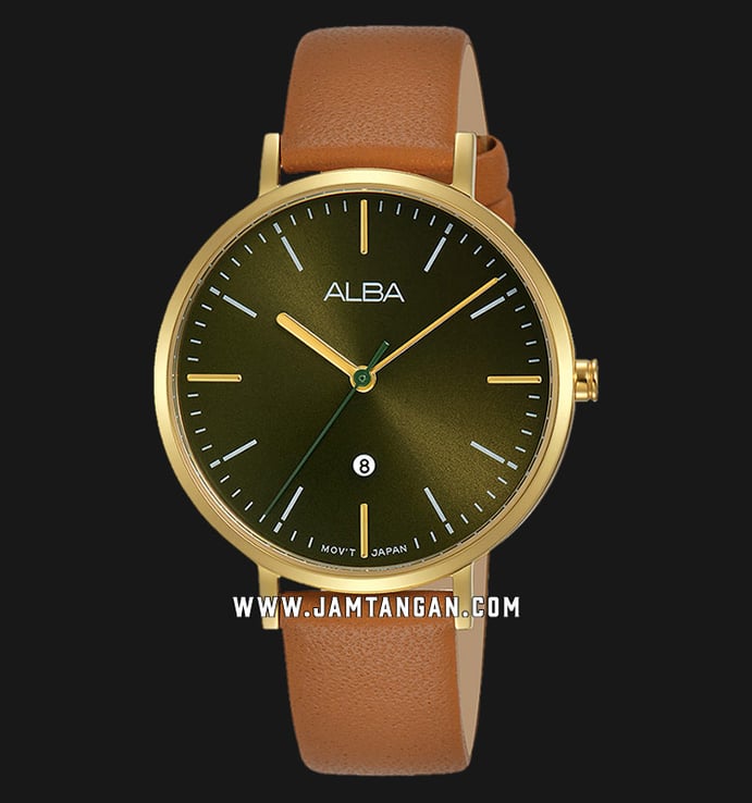 Alba Fashion AH7T28X1 Ladies Dark Green Dial Brown Leather Strap