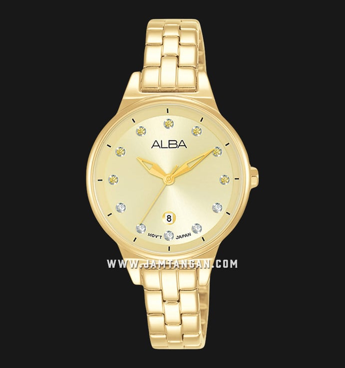 Alba Fashion AH7U42X1 Ladies Light Champagne Dial Gold Stainless Steel Strap