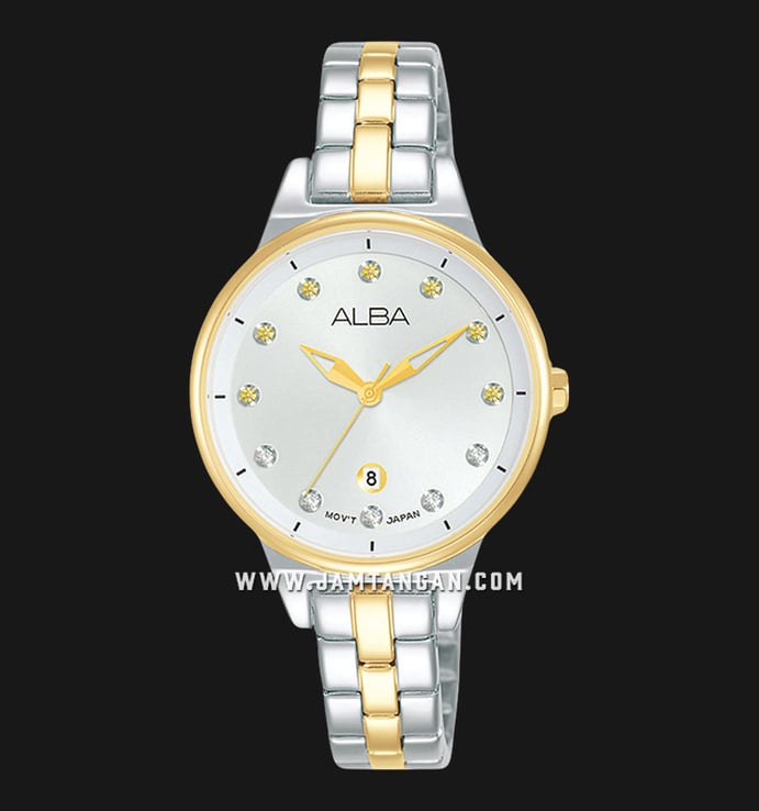 Alba Fashion AH7U46X1 Ladies White Dial Dual Tone Stainless Steel Strap