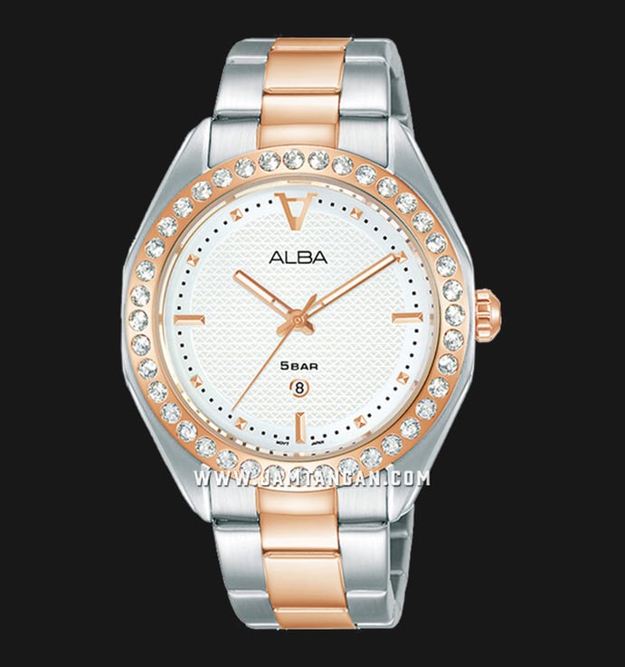 Alba Signa AH7V32X1 Ladies White Patterned Dial Dual Tone Stainless Steel Strap