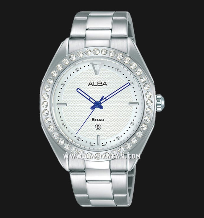 Alba Signa AH7V37X1 Ladies White Patterned Dial Stainless Steel Strap
