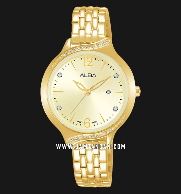 Alba Fashion AH7W08X1 Ladies Gold Dial Gold Stainless Steel Strap