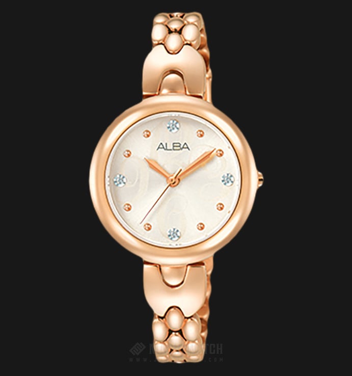 Alba AH8328X1 Ladies White Motive Dial Rose Gold Stainless Steel Strap