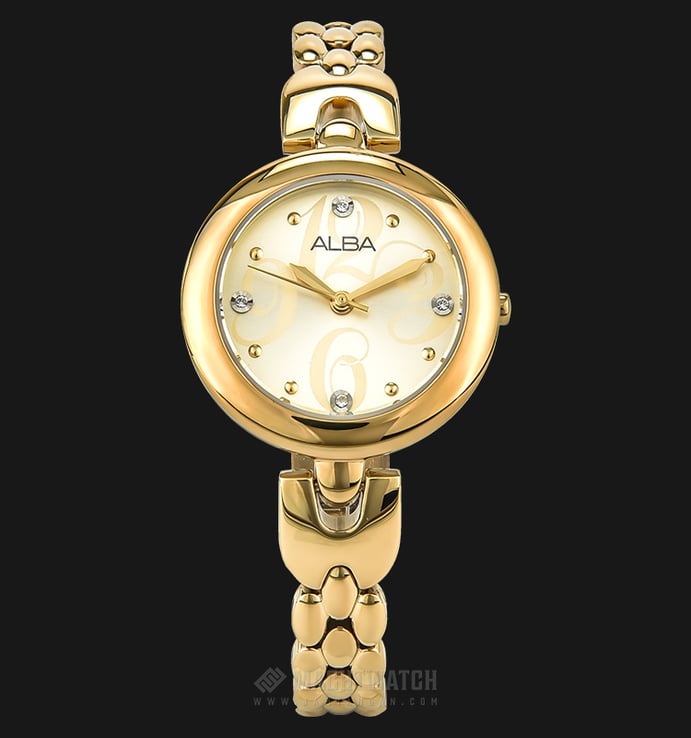 Alba AH8332X1 Ladies Silver Motive Dial Gold Stainless Steel Strap