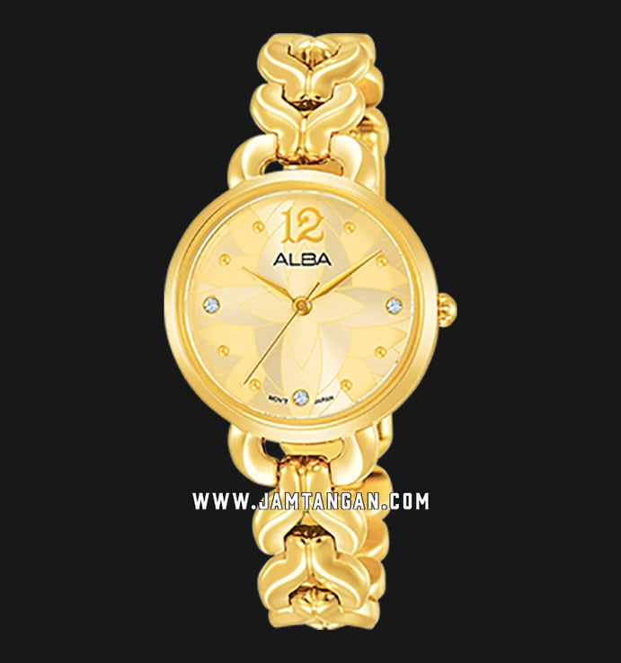 Alba AH8436X1 Ladies Gold Pattern Dial Gold Stainless Steel Strap