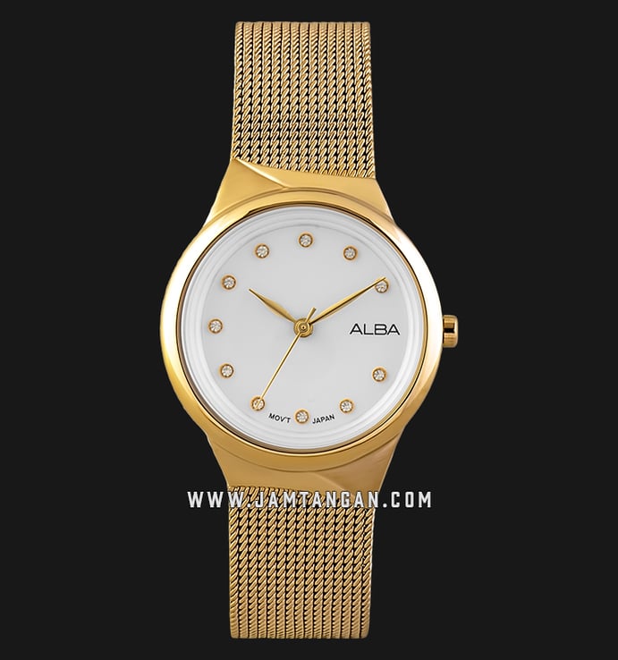 Alba Fashion AH8616X1 Ladies White Dial Gold Mesh Strap