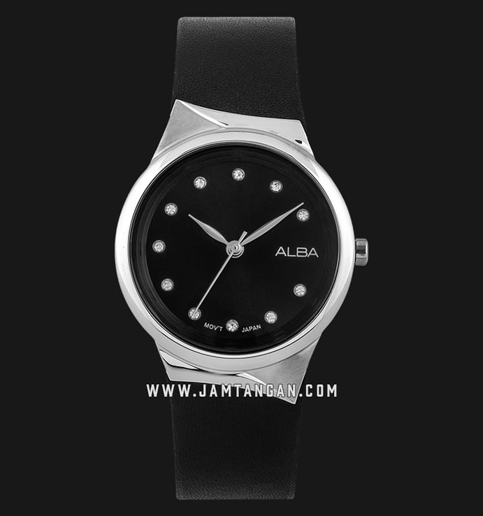 Alba AH8625X1 Ladies Black Dial Black Leather Strap