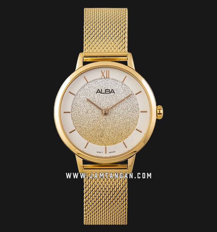 Alba AH8628X1 Ladies Glitter Dial Gold Stainless Steel Strap
