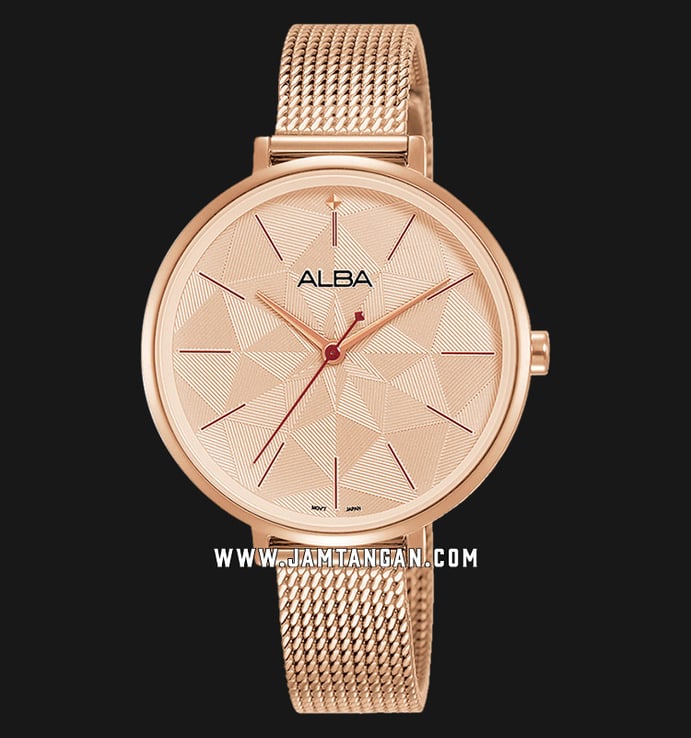 Alba Fashion AH8672X1 Ladies Rose Gold Pattern Dial Rose Gold Mesh Strap