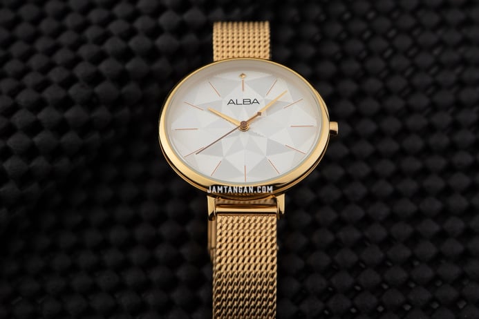 Alba Fashion AH8674X1 Ladies Silver Pattern Dial Gold Mesh Strap