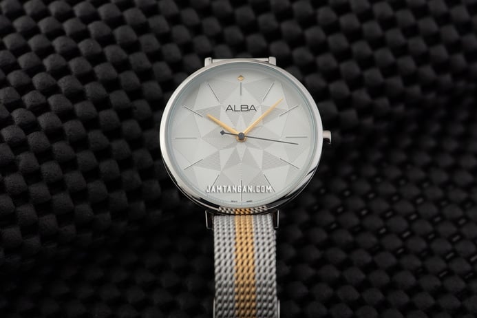 Alba Fashion AH8675X1 Ladies Silver Pattern Dial Dual Tone Mesh Strap