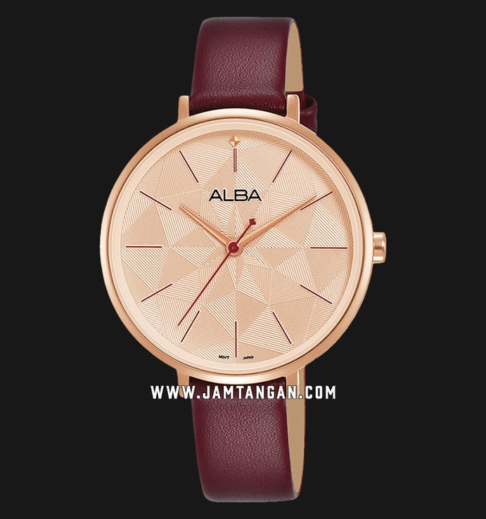 Alba Fashion AH8678X1 Ladies Rose Gold Pattern Dial Maroon Leather Strap