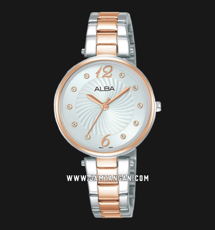 Alba Fashion AH8732X1 Ladies Silver Pattern Dial Dual Tone Stainless Steel Strap