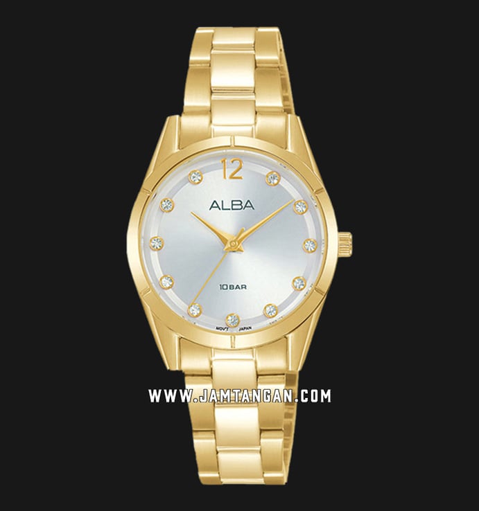 Alba Fashion AH8740X1 Ladies Silver White Dial Gold Stainless Steel Strap