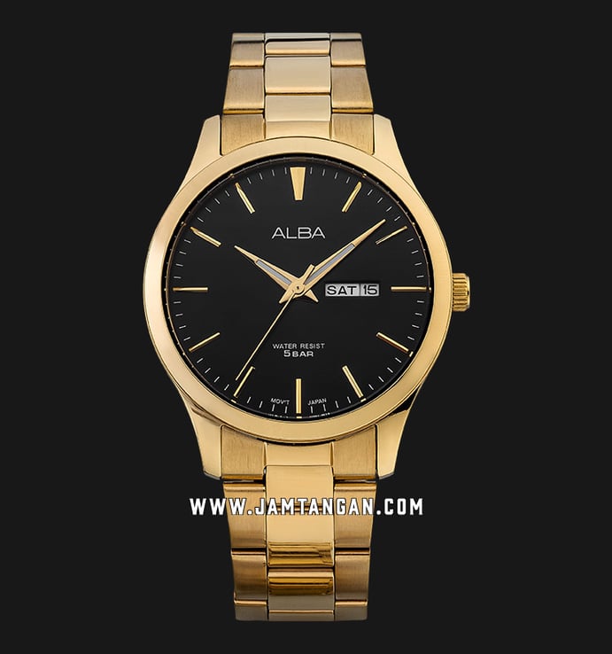 Alba Fashion AJ6130X1 Men Black Dial Gold Stainless Steel Strap