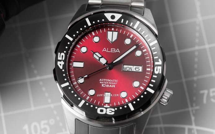 Alba AL4417X1 Automatic Men Red Dial Stainless Steel Strap