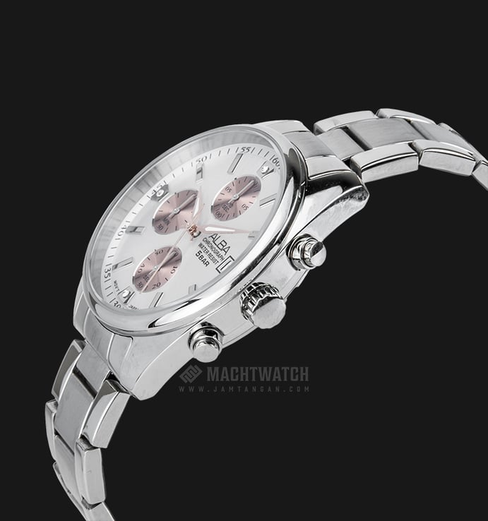 Alba AM3217X1 Ladies Chronograph White Pattern Dial Stainless Steel Strap