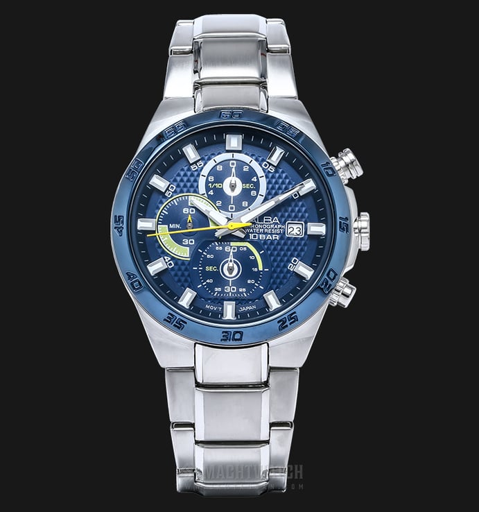 Alba AM3297X1 Men Chronograph Blue Pattern Dial Stainless Steel