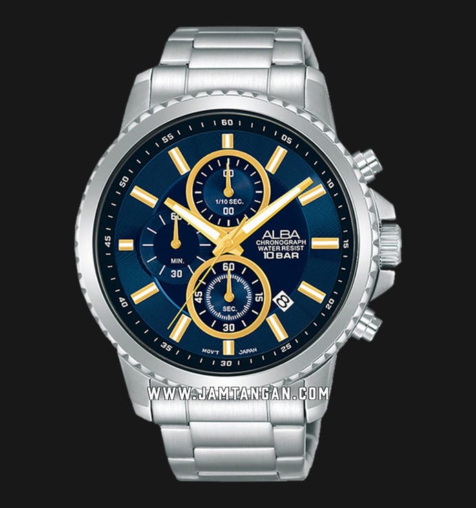 Alba AM3795X1 Chronograph Men Blue Patterned Dial Stainless Steel Strap