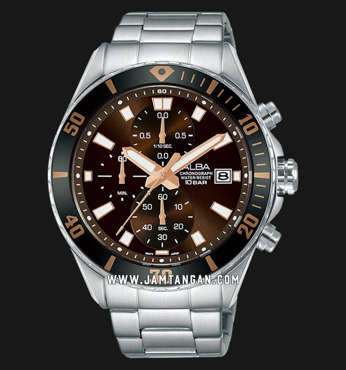Alba Active AM3807X1 Chronograph Men Brown Dial Stainless Steel Strap