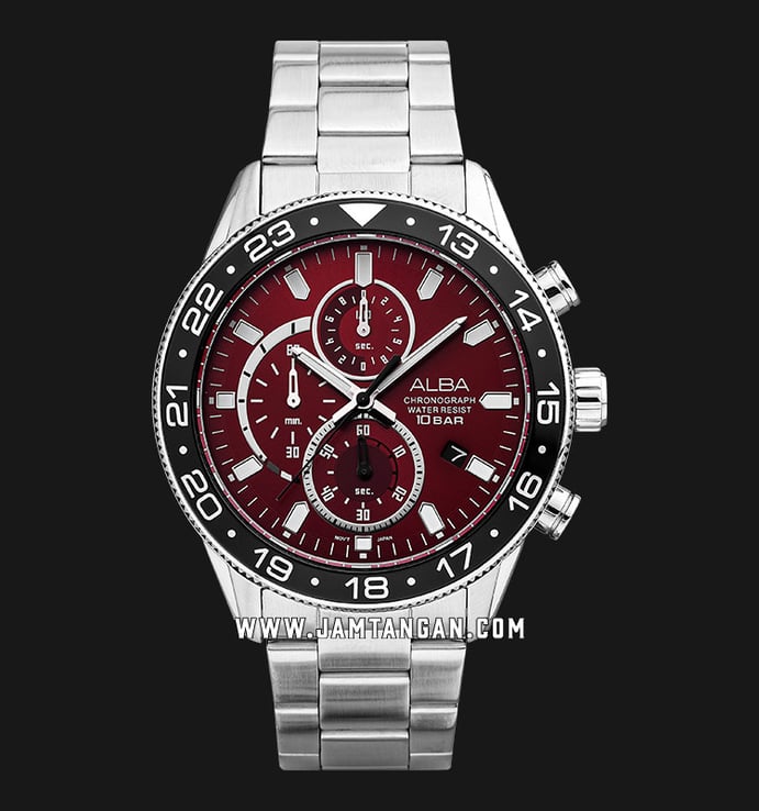 Alba Active AM3885X1 Chronograph Men Red Dial Stainless Steel Strap