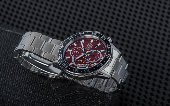 Alba Active AM3885X1 Chronograph Men Red Dial Stainless Steel Strap