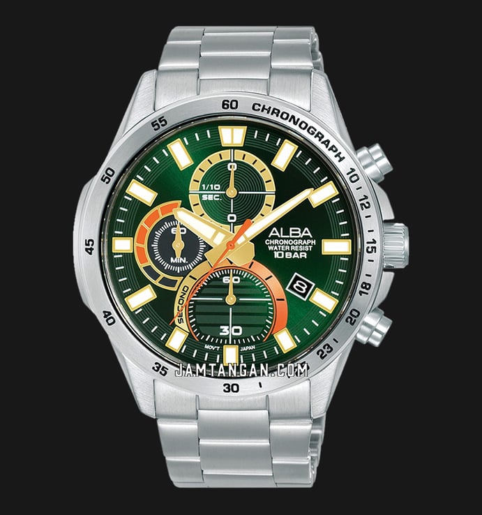Alba Active AM3965X1 Chronograph Men Green Dial Stainless Steel Strap