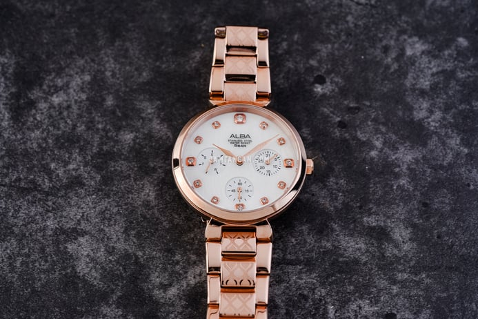 Alba AP6530X1 Ladies White Mother Of Pearl Dial Rose Gold Stainless Steel Strap